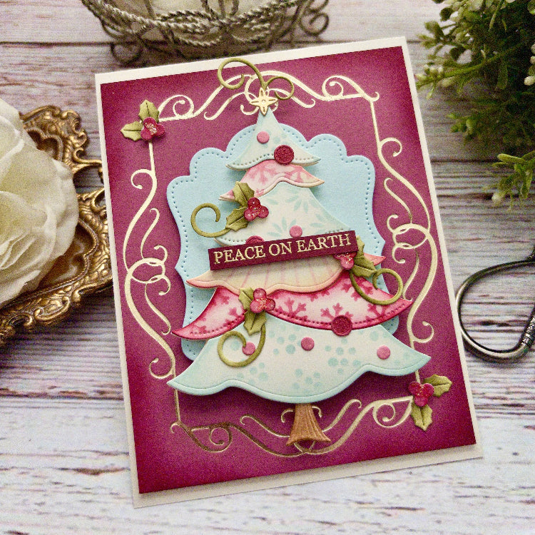 Papertrey Ink Build-A-Whimsical Tree Die and Stencil Set peace on earth gold card