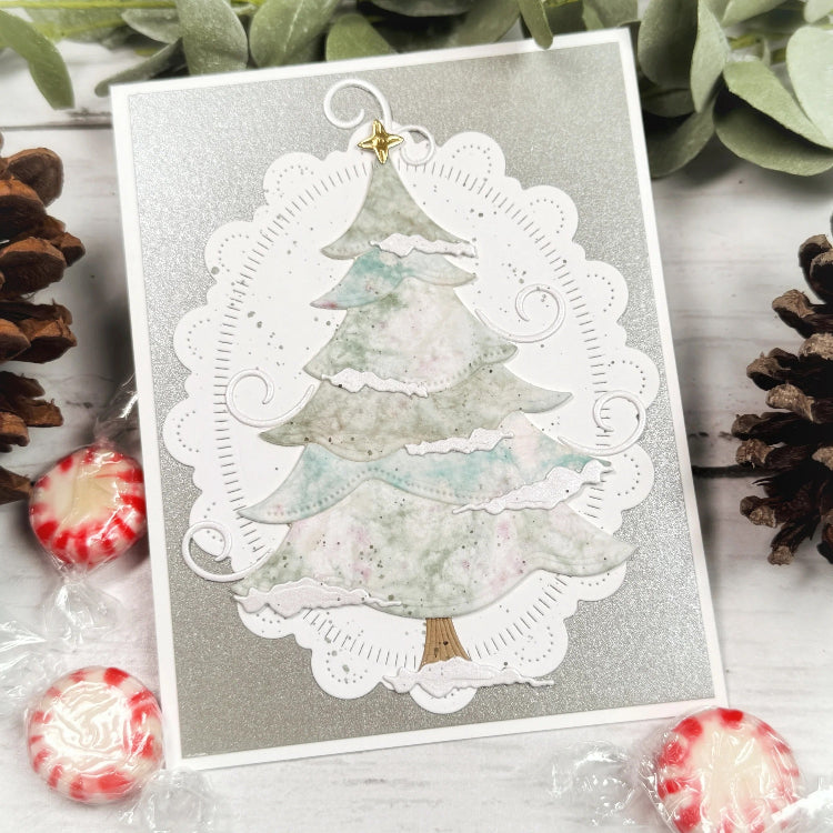 Papertrey Ink Build-A-Whimsical Tree Die and Stencil Set silver background card
