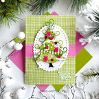 Papertrey Ink Build-A-Whimsical Tree Stencils-0116 green plaid and pink stripe card
