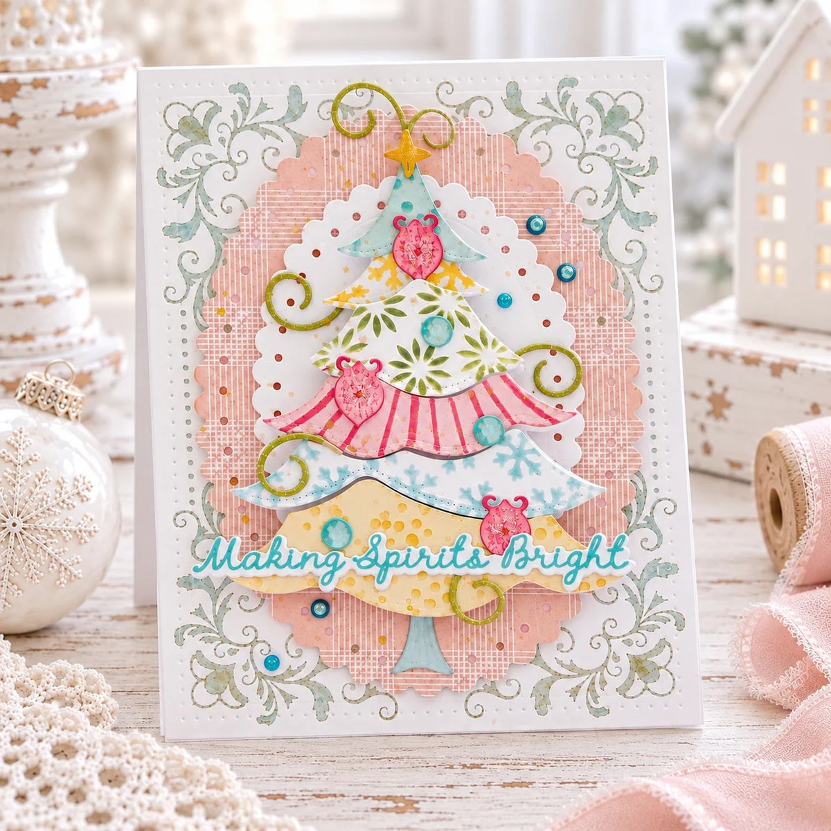Papertrey Ink Build-A-Whimsical Tree Stencils-0116 making spirits bright card