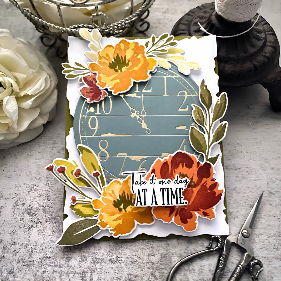Papertrey Ink Clock Hot Foil Plate ptif-0031 flowers