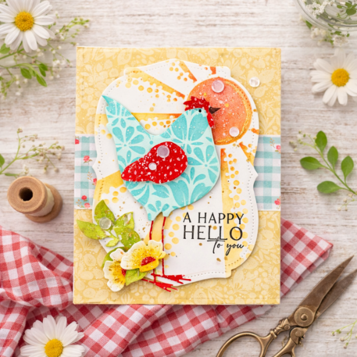 Papertrey Ink Country Rooster Dies pti-1075 happy hello