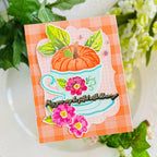 Papertrey Ink Cup of Blessings Clear Stamps 1722 orange plaid background card