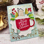 Papertrey Ink Cup of Christmas Clear Stamp and Die Set blue and gold background card