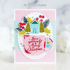 Papertrey Ink Cup of Christmas Clear Stamp and Die Set pink polka dot background card