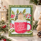 Papertrey Ink Cup of Christmas Clear Stamp and Die Set plaid background red berries card