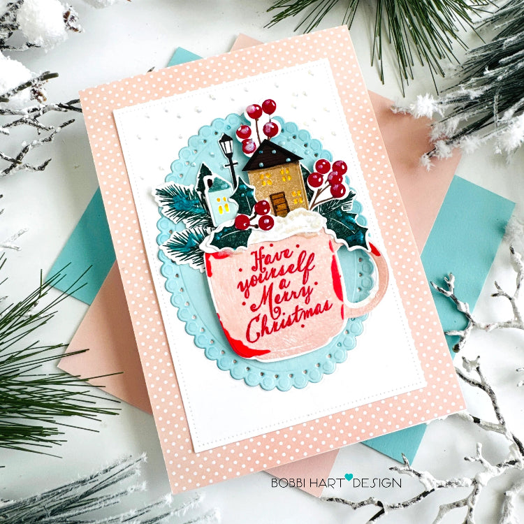 Papertrey Ink Cup of Christmas Clear Stamps 1729 polka dot background red berries card