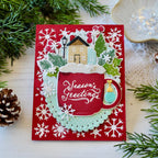 Papertrey Ink Cup of Christmas Clear Stamps 1729 red cup snowflakes background card