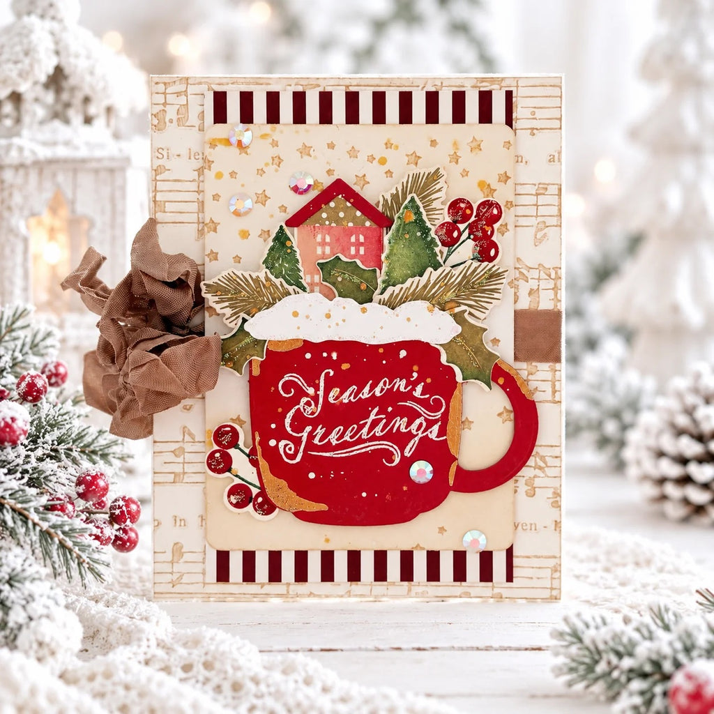 Papertrey Ink Cup of Christmas Clear Stamps 1729 season's greetings stars card