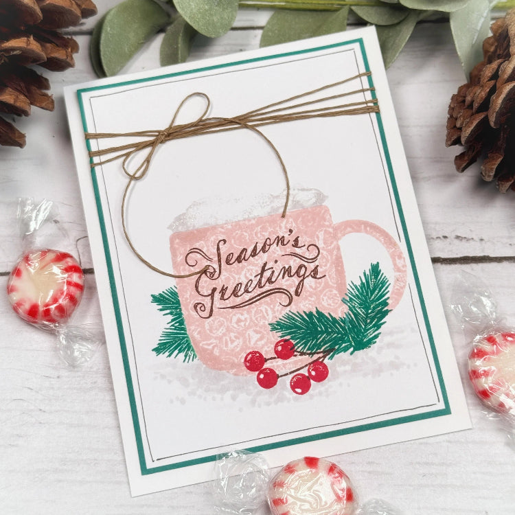 Papertrey Ink Cup of Christmas Dies pti-1140 season's greetings pink cup card