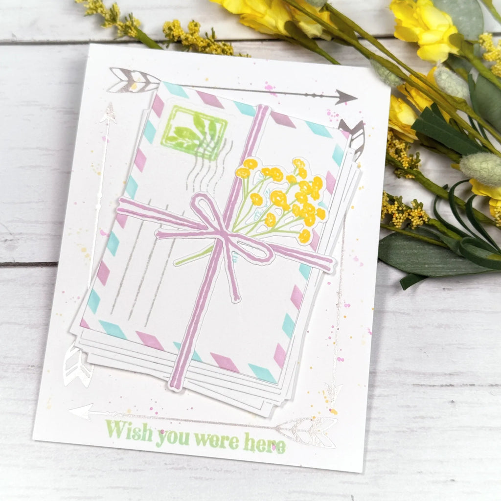 Papertrey Ink Destination Sentiments Clear Stamp and Die Set wish you were here card