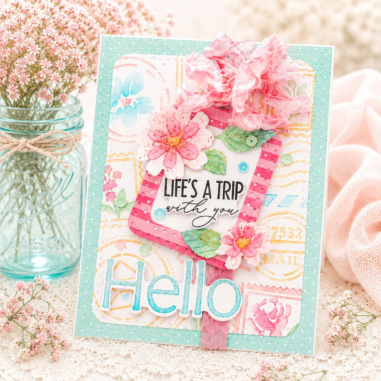 Papertrey Ink Destination Sentiments Clear Stamps 1714 life's a trip card