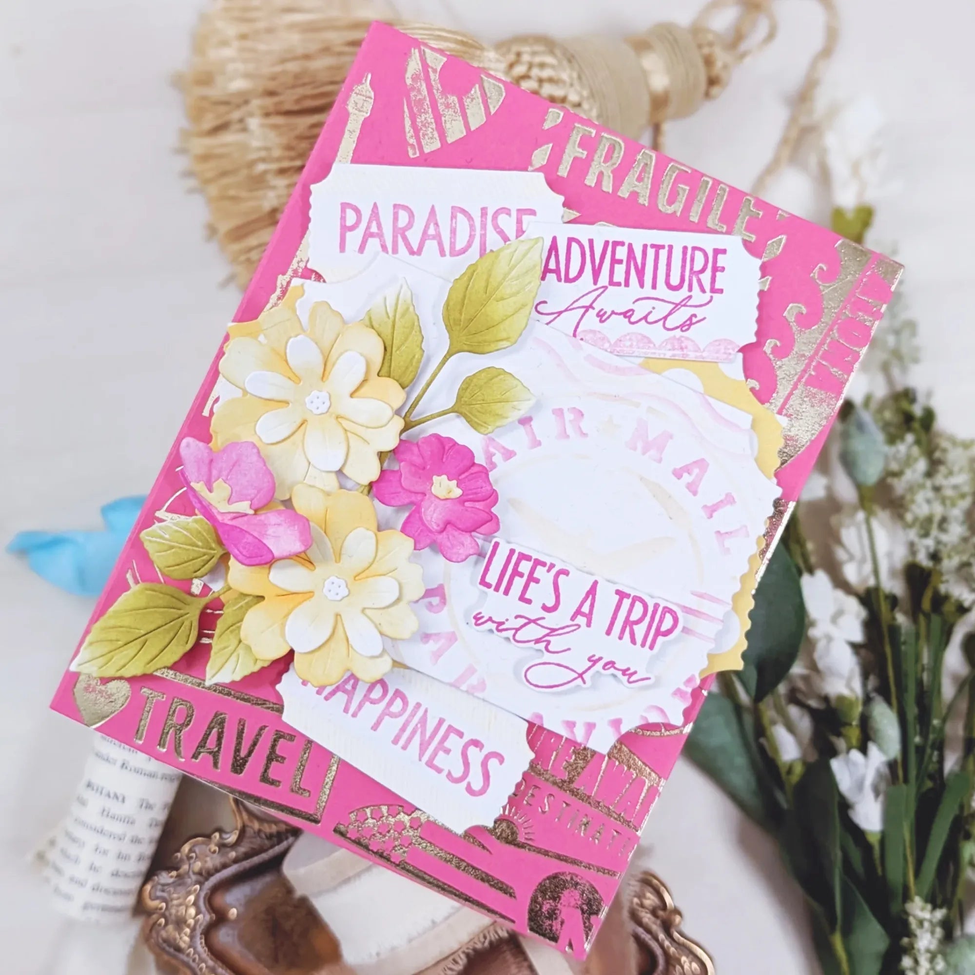 Papertrey Ink Destination Sentiments Dies pti-1109 pink paradise card