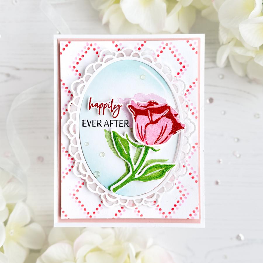 Papertrey Ink Dotted Diamonds Stencil-0100  pink rose