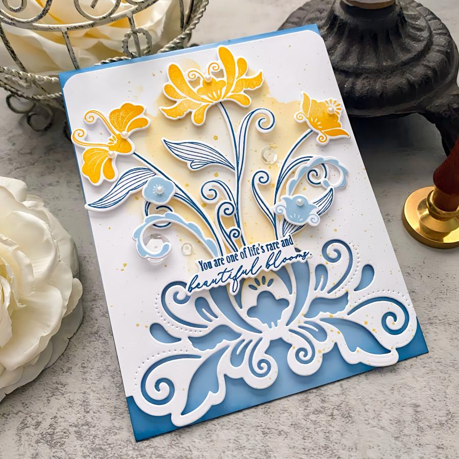 Papertrey Ink Elegant Edges In Full Bloom Dies pti-0978 blue