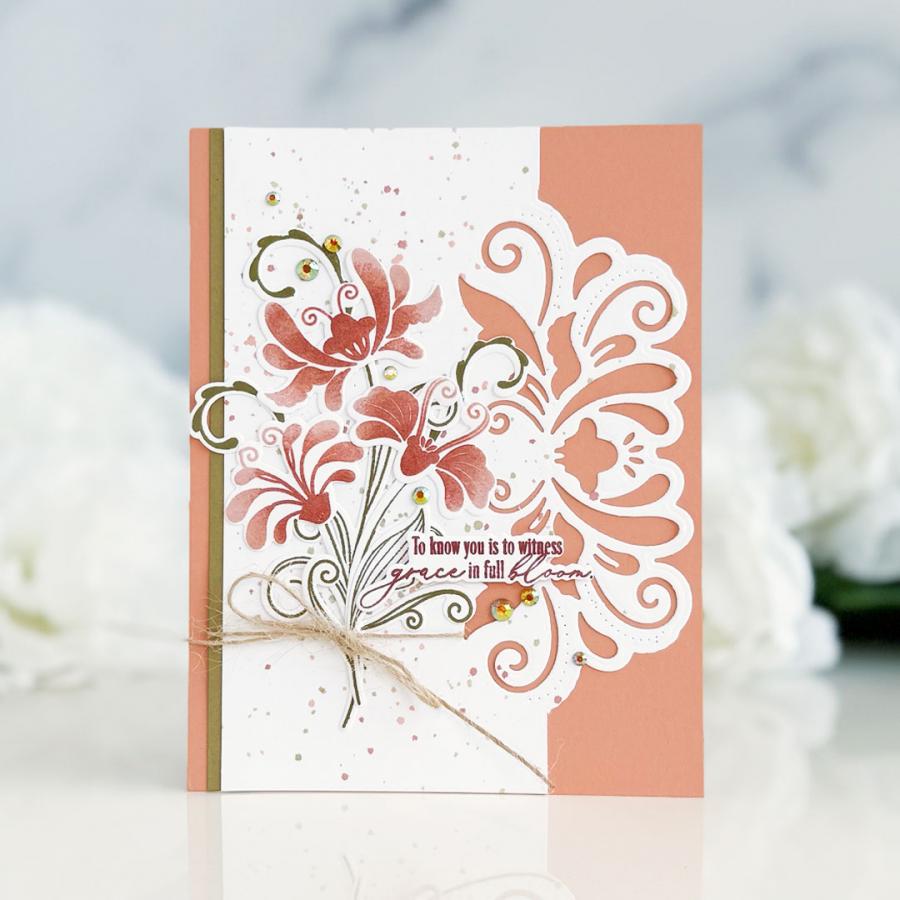 Papertrey Ink Elegant Edges In Full Bloom Dies pti-0978 peach