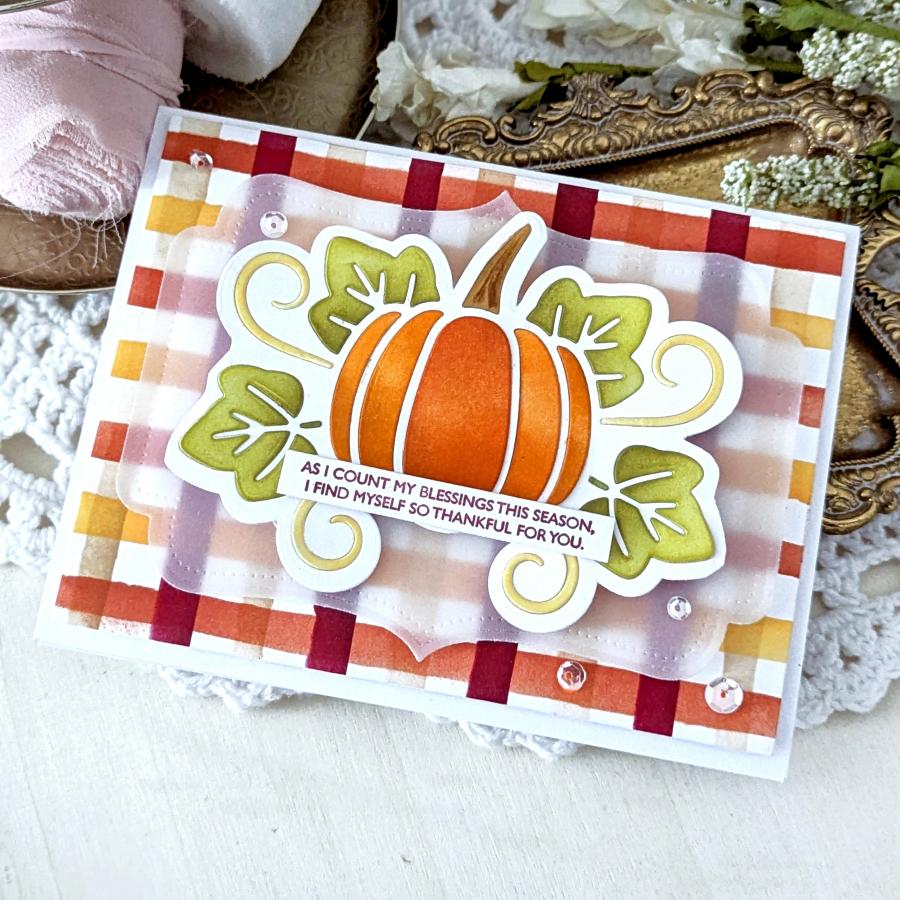 Papertrey Ink Elegant Edges Pumpkin Dies pti-0996 plaid