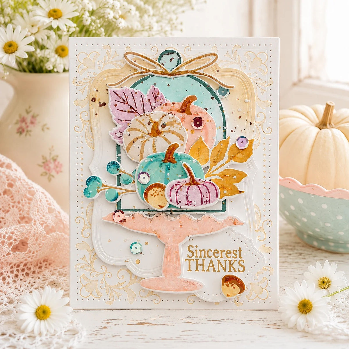 Papertrey Ink Fall Cloche Clear Stamp and Die Set sincerest thanks card