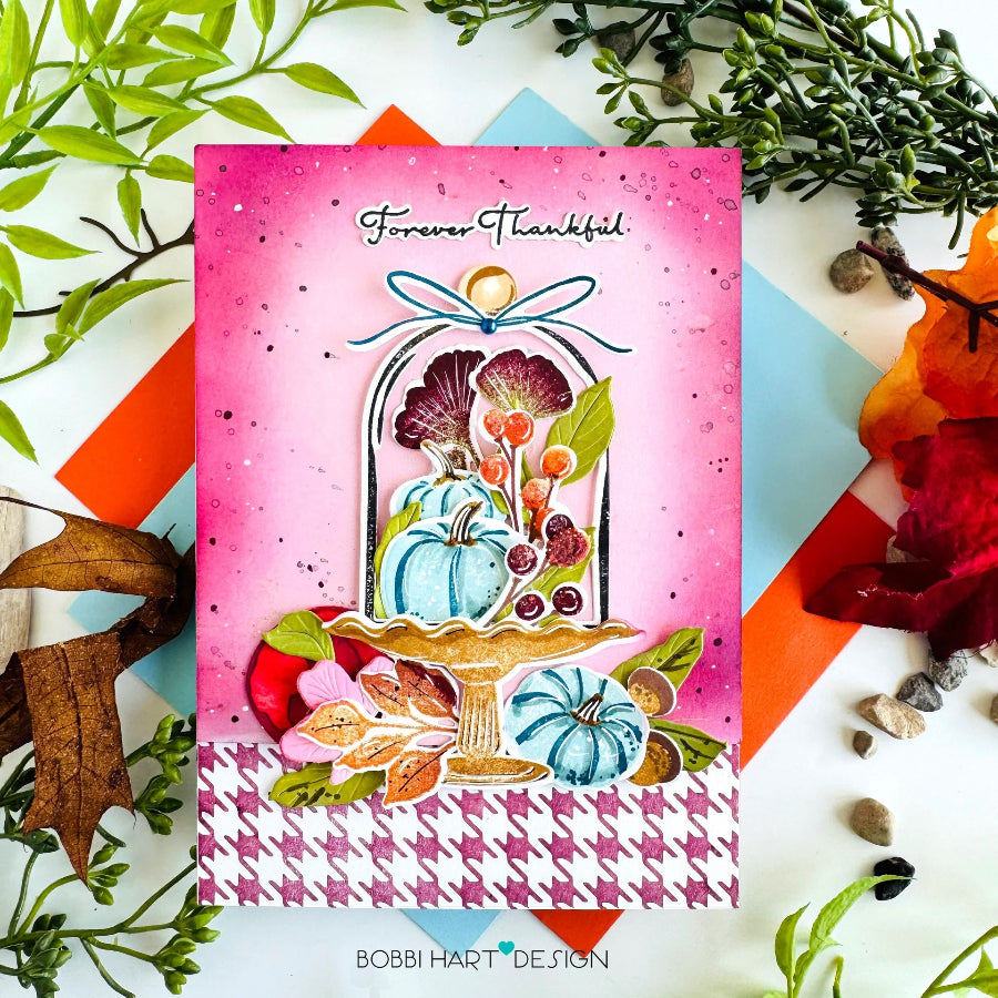 Papertrey Ink Fall Cloche Clear Stamps 1723 pink background card