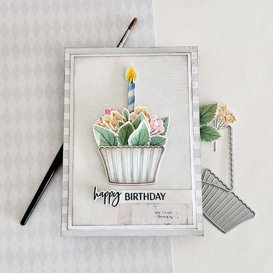 Papertrey Ink Floral Confections Clear Stamp and Die Set gray stripes