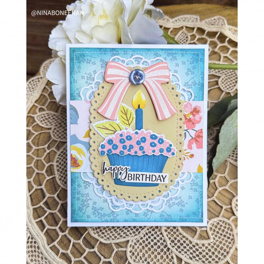 Papertrey Ink Floral Confections Dies pti-1056 blue background