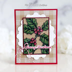 Papertrey Ink Framed In Flowers Christmas Clear Stamps 1731 plaid background card