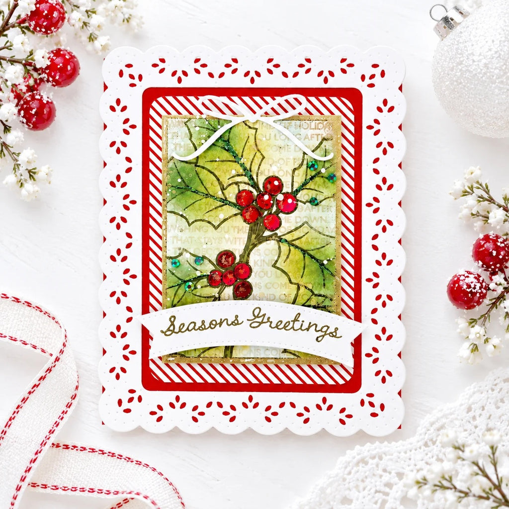 Papertrey Ink Framed In Flowers Christmas Clear Stamps 1731 season's greetings card