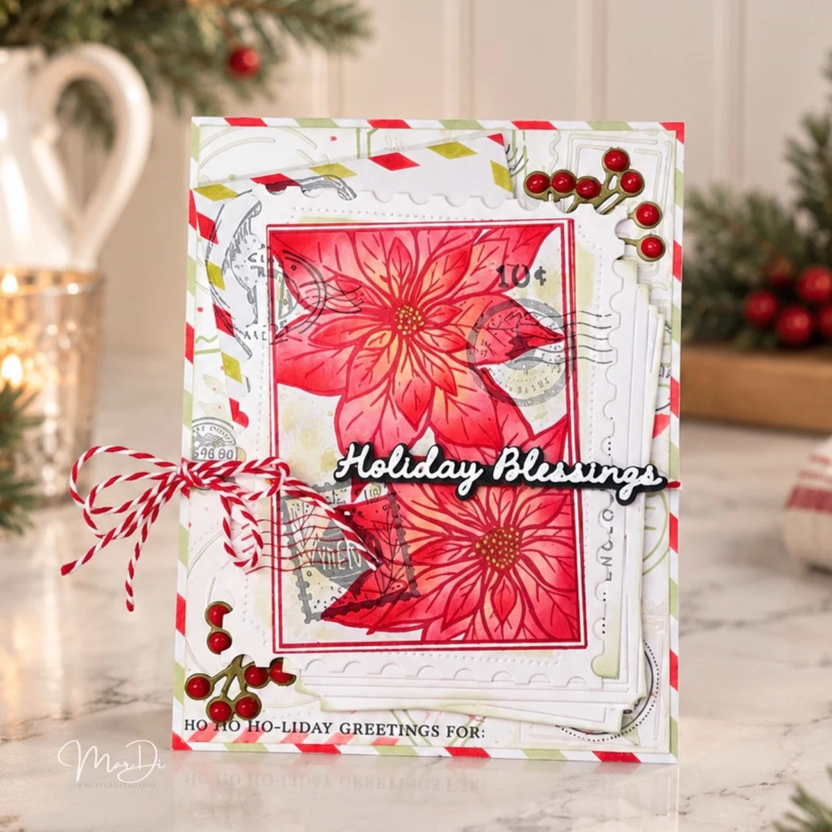 Papertrey Ink Framed In Flowers Christmas Stencils-0115 holiday blessings card