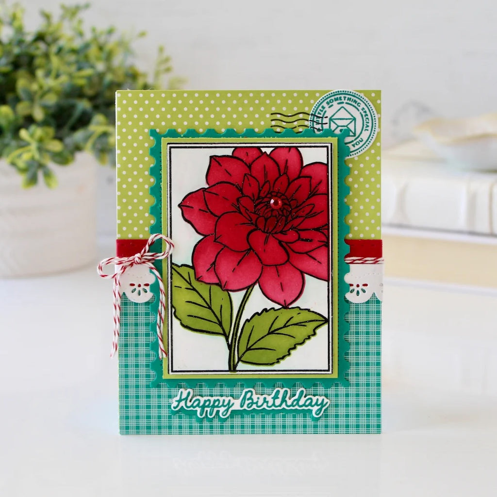 Papertrey Ink Framed In Flowers Clear Stamp and Die Set happy birthday card