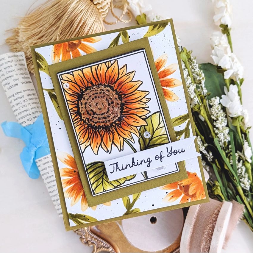 Papertrey Ink Framed In Flowers Clear Stamp and Die Set thinking of you card