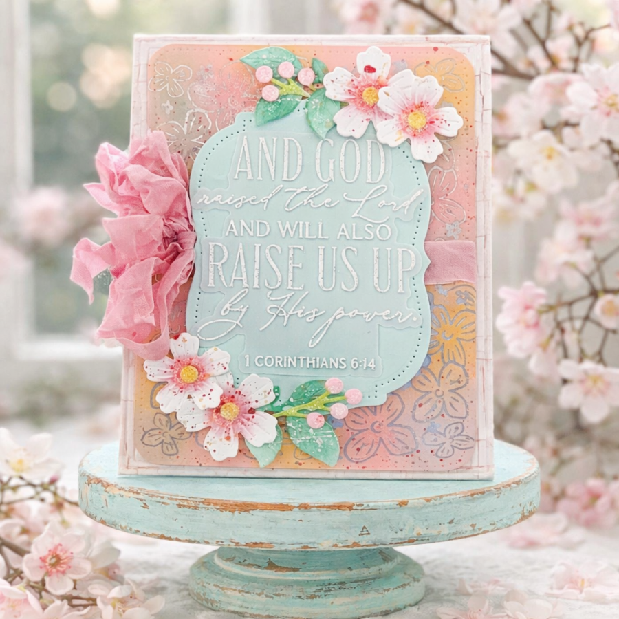 Papertrey Ink Framed in Flowers Hot Foil Plate ptif-0049 pink flowers