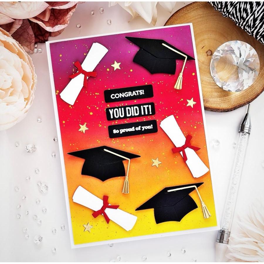 Papertrey Ink Framed in Success Sentiments Clear Stamp and Die Set diploma