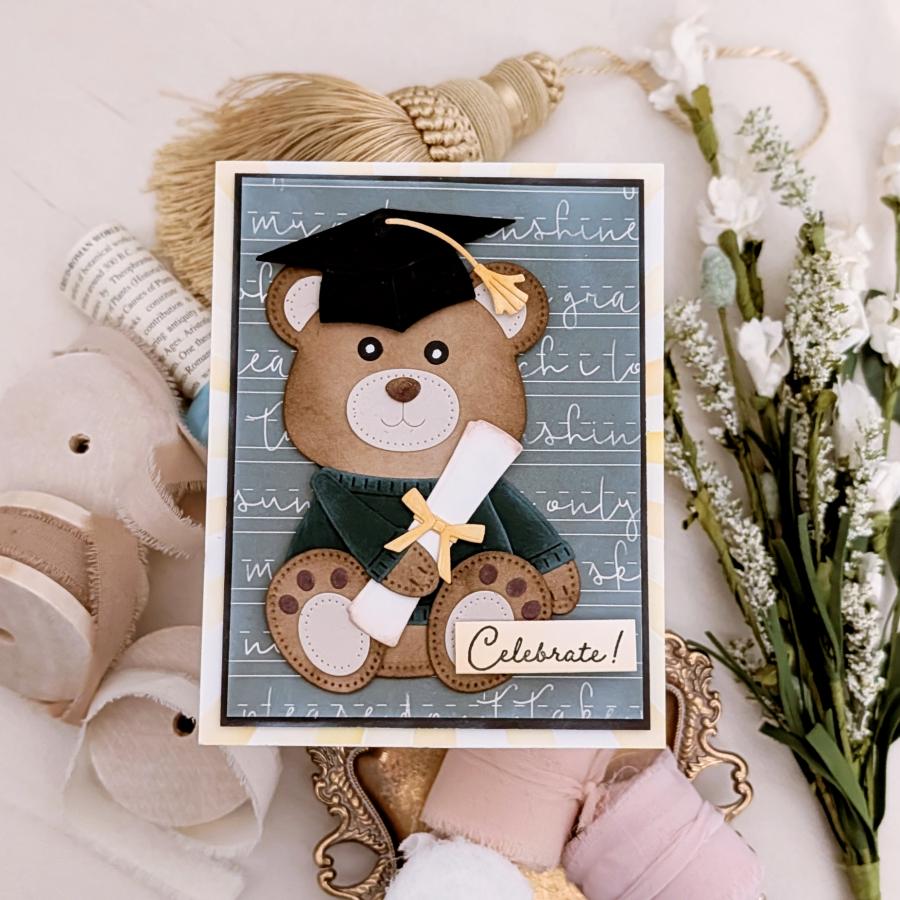 Papertrey Ink Freedom in Bloom Clear Stamps 1702 bear graduate diploma mortar board chalkboard celebrate card