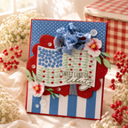 Papertrey Ink Freedom in Bloom Dies pti-1091 red white blue dots stripes flag flowers tulips bow daisies frame card