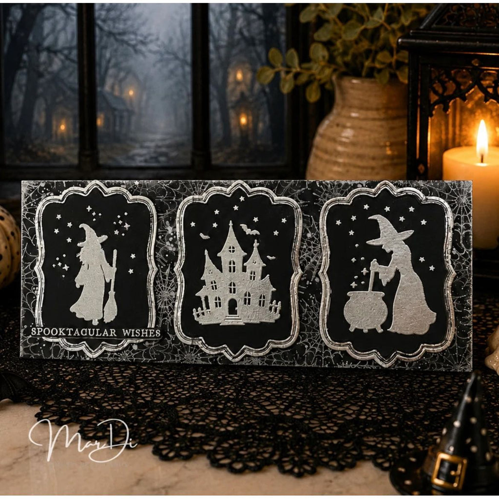 Papertrey Ink Halloween Silhouettes Clear Stamp and Die Set silver and black card