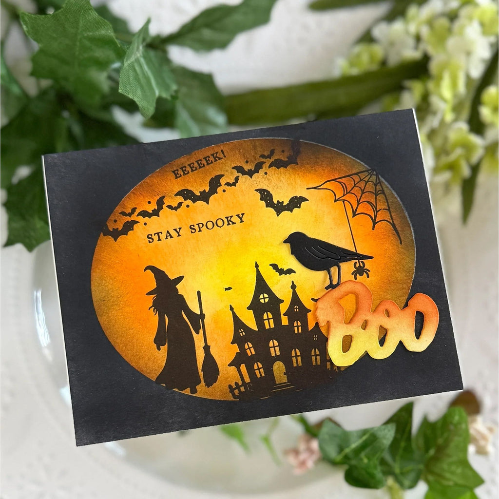 Papertrey Ink Halloween Silhouettes Clear Stamp and Die Set spooky scene card