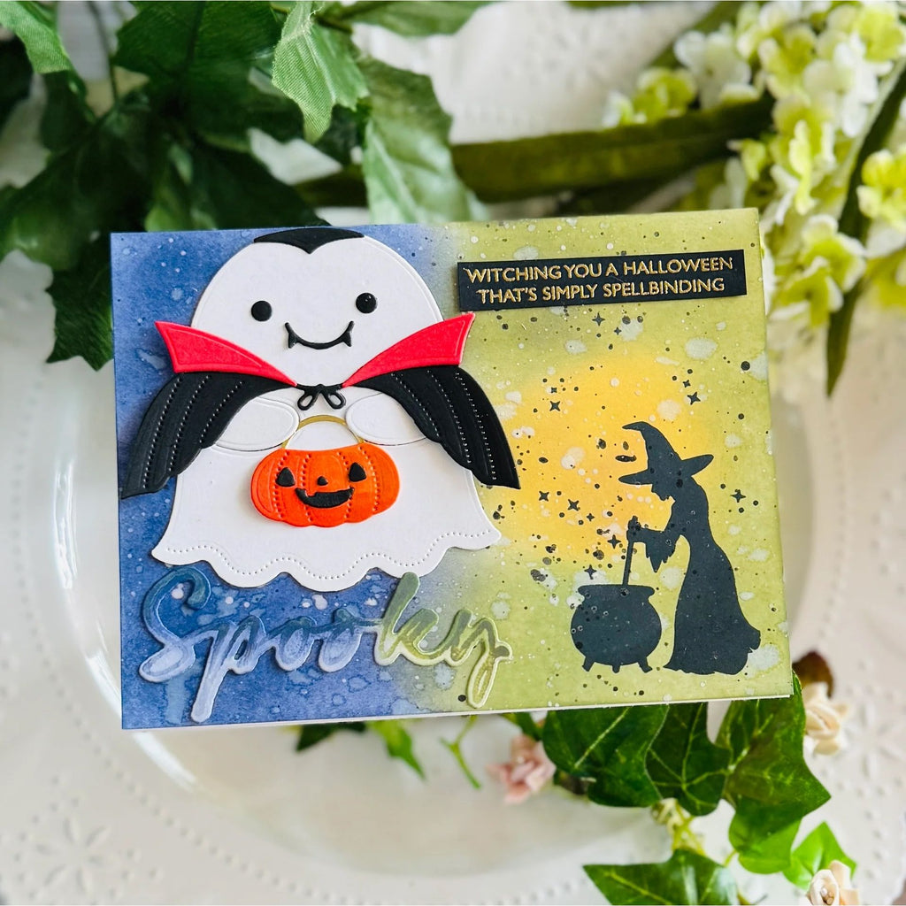 Papertrey Ink Halloween Silhouettes Clear Stamp and Die Set vampire ghost card