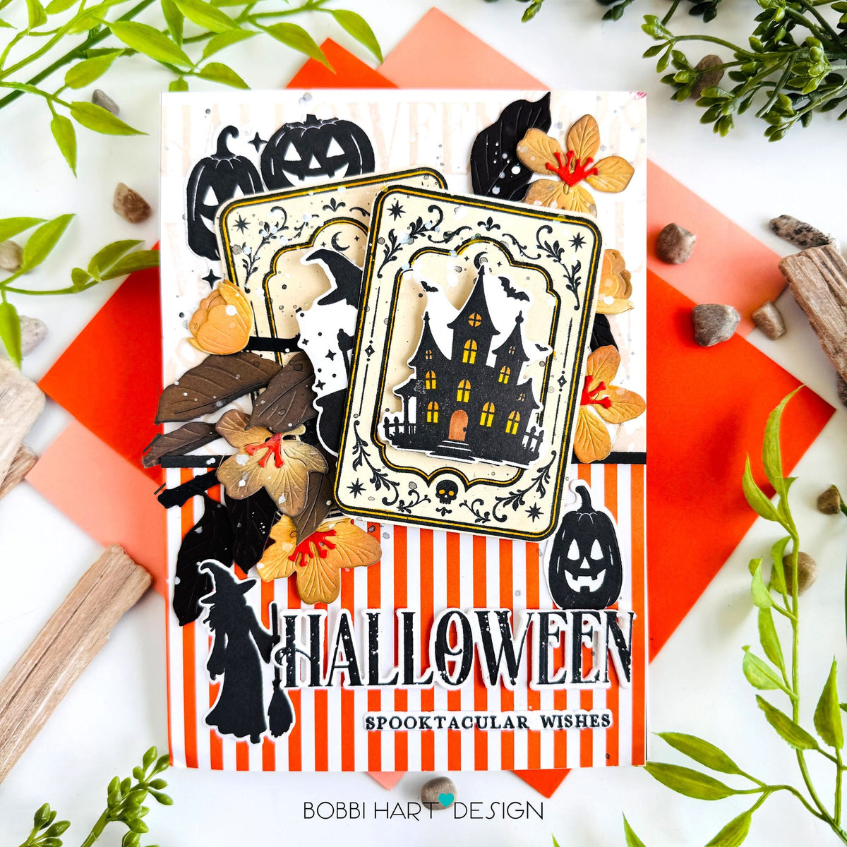 Papertrey Ink Halloween Silhouettes Dies pti-1132 halloween orange stripes card