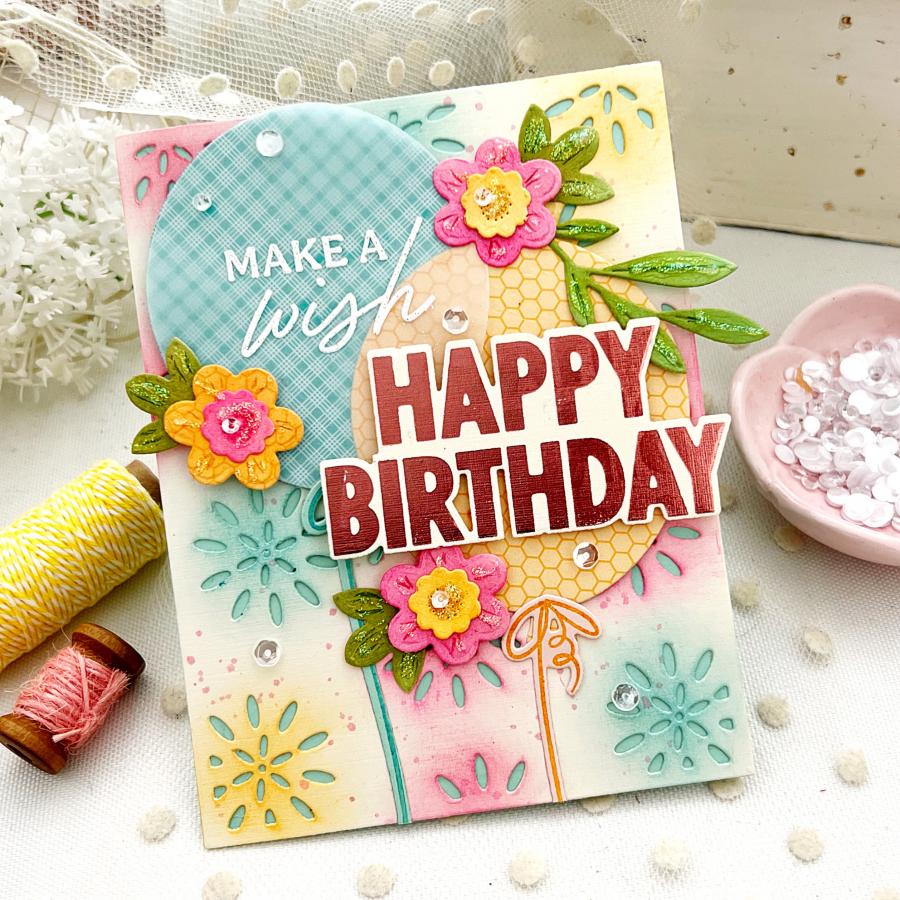 Papertrey Ink Happy Birthday Hot Foil Plate and Coordinating Die Set ptif-0035 make a wish