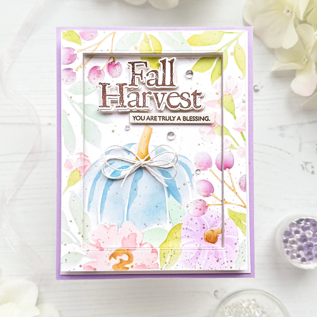 Papertrey Ink Harvest Medley Stencils- 0114 blue pumpkin card