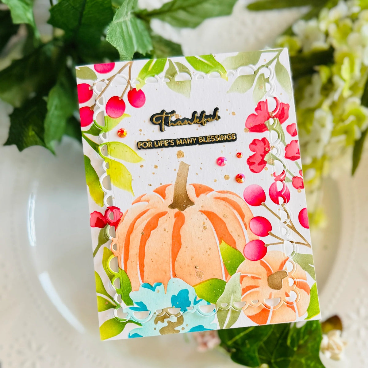 Papertrey Ink Harvest Medley Stencils- 0114 red berries card