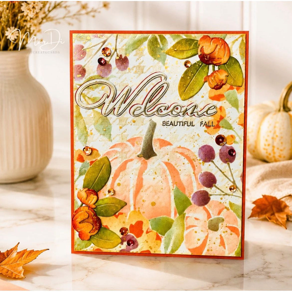 Papertrey Ink Harvest Medley Stencils- 0114 welcome fall card