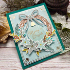 Papertrey Ink Holiday Wreath Clear Stamp and Die Set blue background poinsettias card