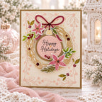 Papertrey Ink Holiday Wreath Clear Stamp and Die Set happy holidays poinsettias card