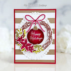 Papertrey Ink Holiday Wreath Clear Stamp and Die Set happy holidays stripes card