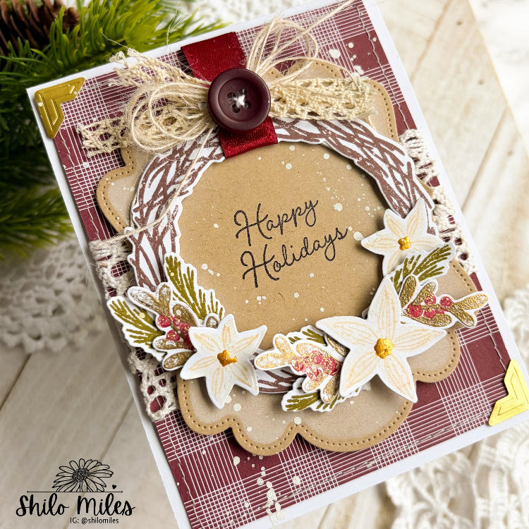 Papertrey Ink Holiday Wreath Clear Stamps 1730 happy holidays plaid card