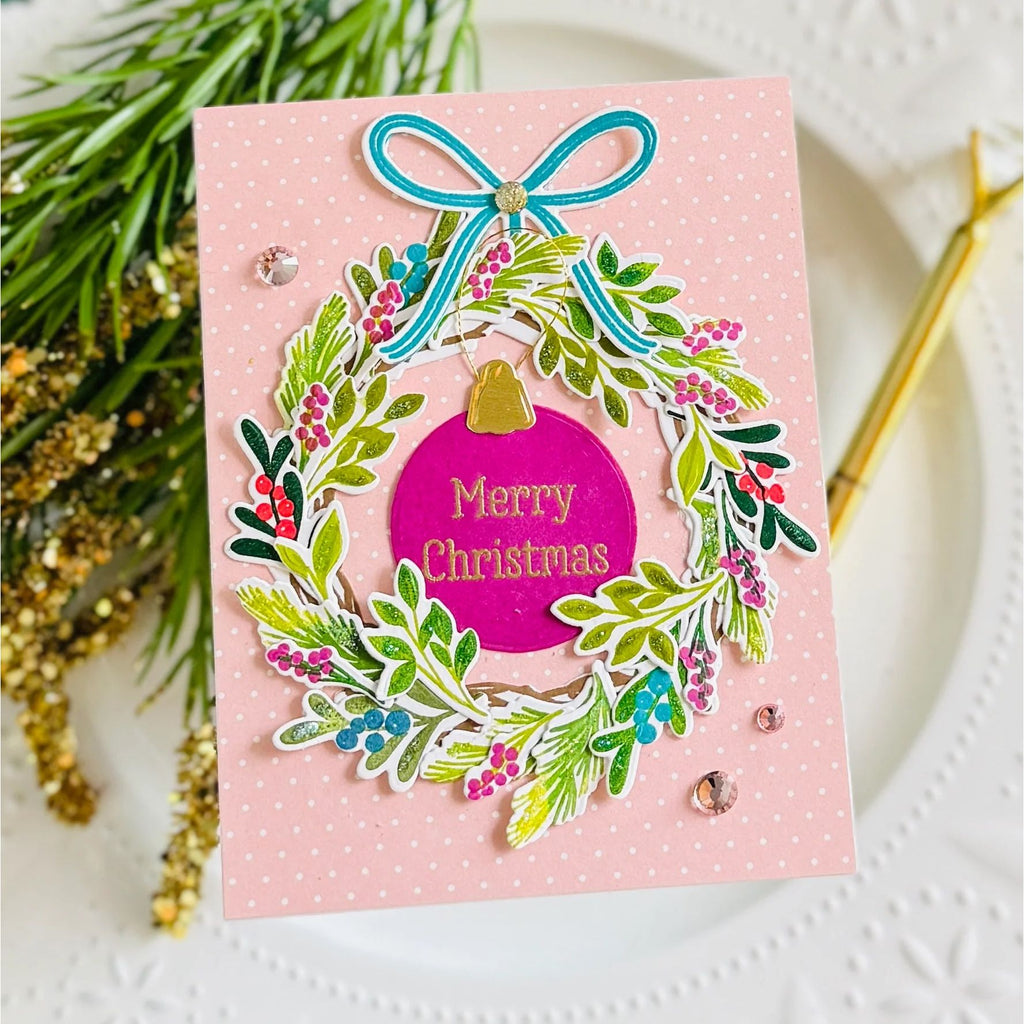 Papertrey Ink Holiday Wreath Clear Stamps 1730 merry christmas ornament card