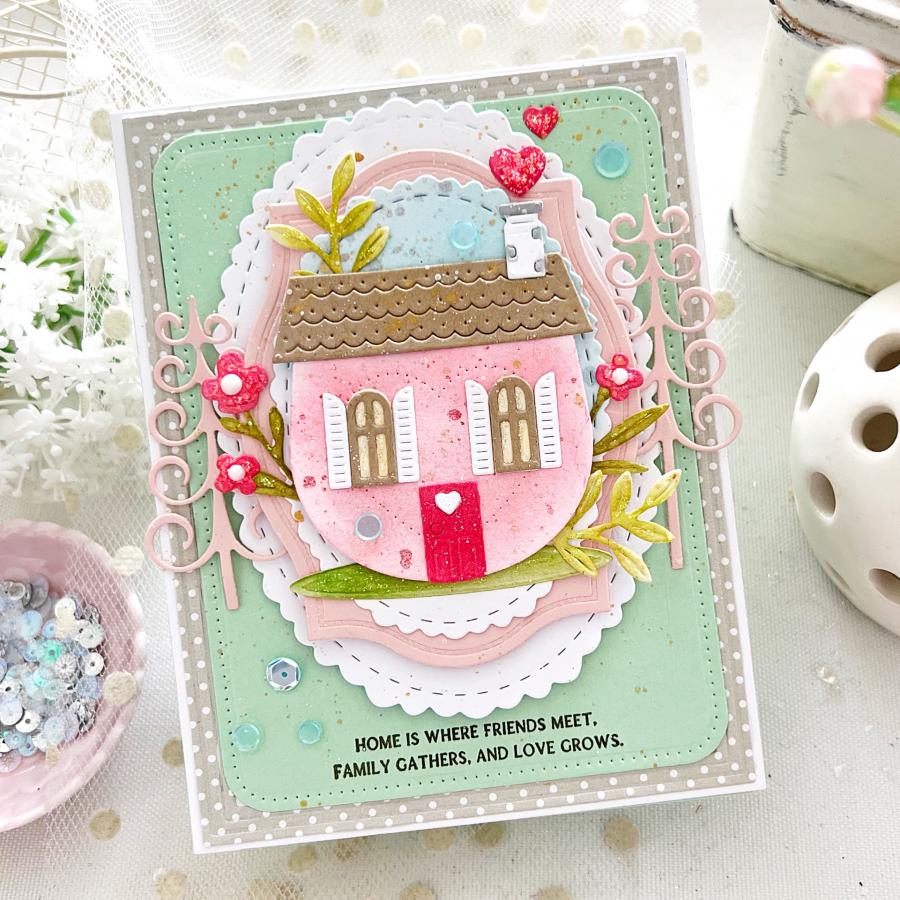 Papertrey Ink Home is Where the Heart Is Sentiments Clear Stamps and Die Set pink