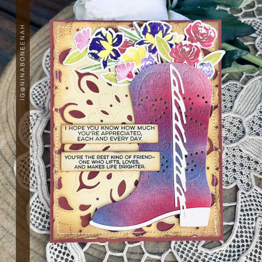 Papertrey Ink In Stitches Cowboy Boot Die and Setencil Set friend