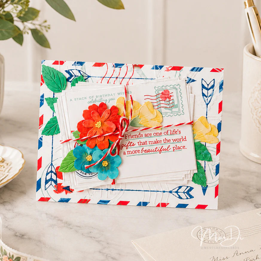 Papertrey Ink Inspired Expressions Clear Stamp and Die Set bright colored flowers card